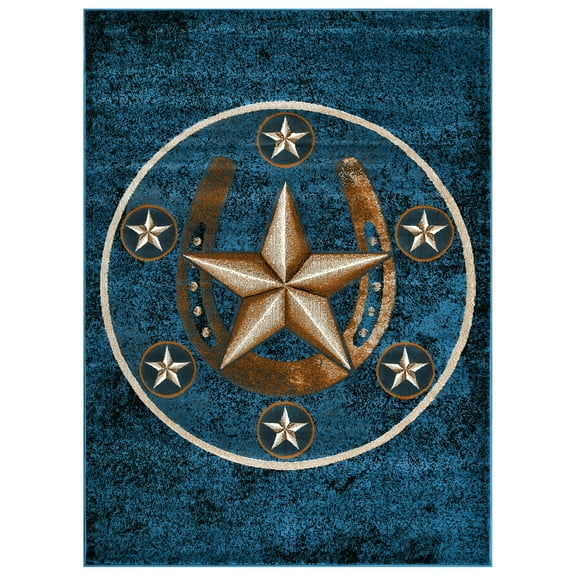 Allstar Rugs  Cowboy Themed Polypropylene Area Rug 5' 0" x 6' 11" - Denim