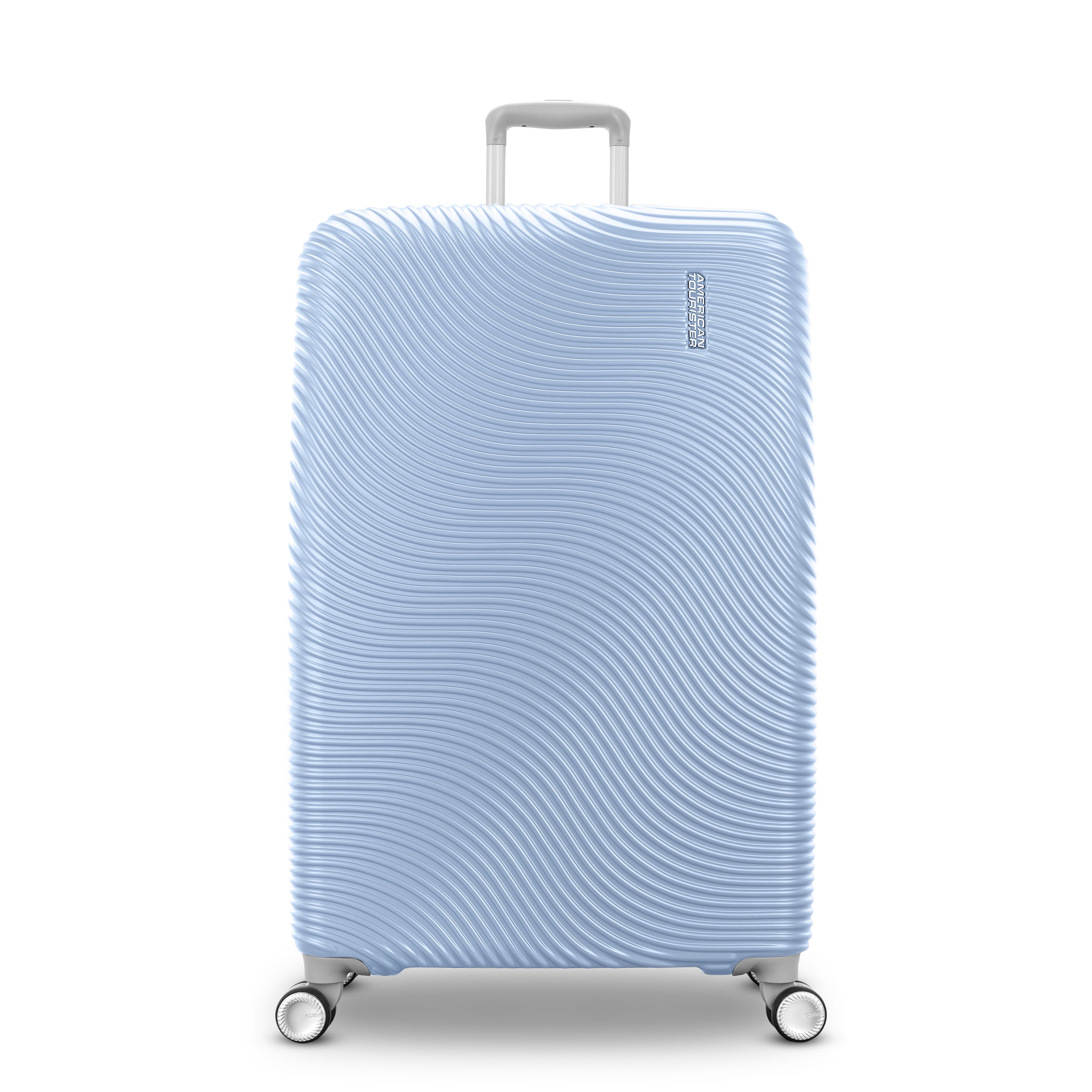 American Tourister Color Waves Large Checked Expandable Luggage Suitcase with Spinner Wheels, Icy Blue