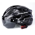 thumbnail image 1 of Casco de bicicleta de carretera con buena protección, hebilla de seguridad, resistente a impactos, con gafas para carreras, color negro y blanco., 1 of 2