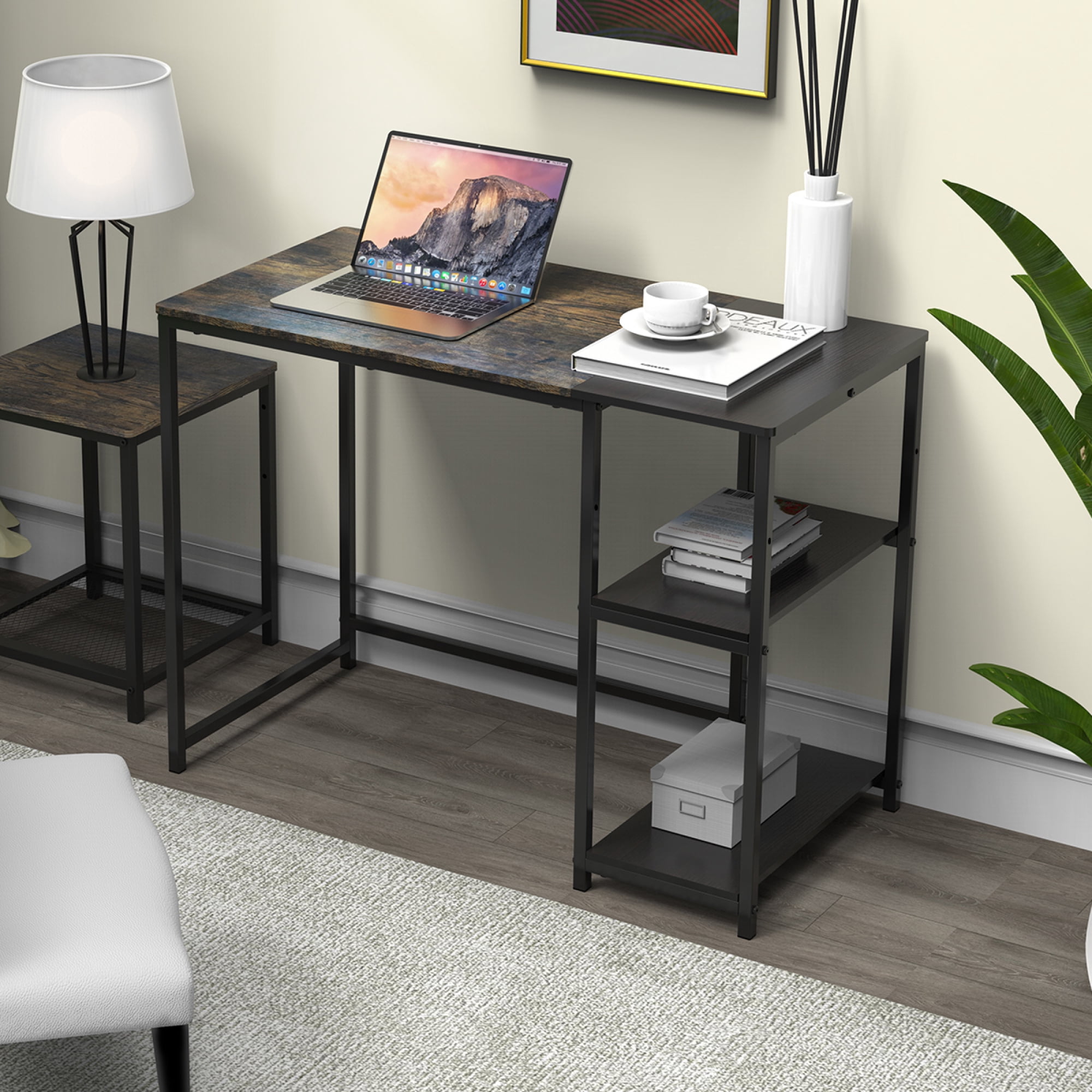Leumius Computer Desk with 3 Tier Storage Shelves,40 Inch Office Desk for Home Office Bedroom,Brown