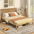 thumbnail image 1 of Gymax Queen Size Bed Frame w/ Rattan Headboard 10 Solid Wood Legs & 12 Wooden Slats, 1 of 10