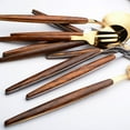 thumbnail image 3 of Stainless Steel Wooden Shank Scoop Japanese Western Food Row Dessert Fruit Fork Stir Spoon Tableware Wooden Handle Fork Wooden Handle Knife, 3 of 8
