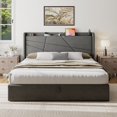 thumbnail image 4 of iPormis Queen Size Bed Frame with Lift Up Storage & Charging Station, Geometric Upholstered Storage Headboard, Heavy Duty Wooden Slats, No Box Spring Needed, Noise Free, Easy Assembly, Dark Grey, 4 of 8