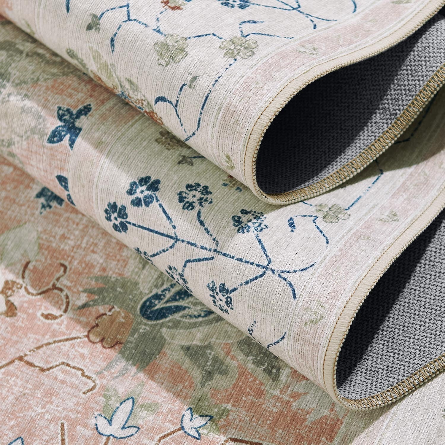 RUGKING Rugs for Living Room 6'x9' Floral Printed Pink Indoor Washable Accent Rug with non-slip backing Vintage Chenille Mat for Bedroom Dining Room
