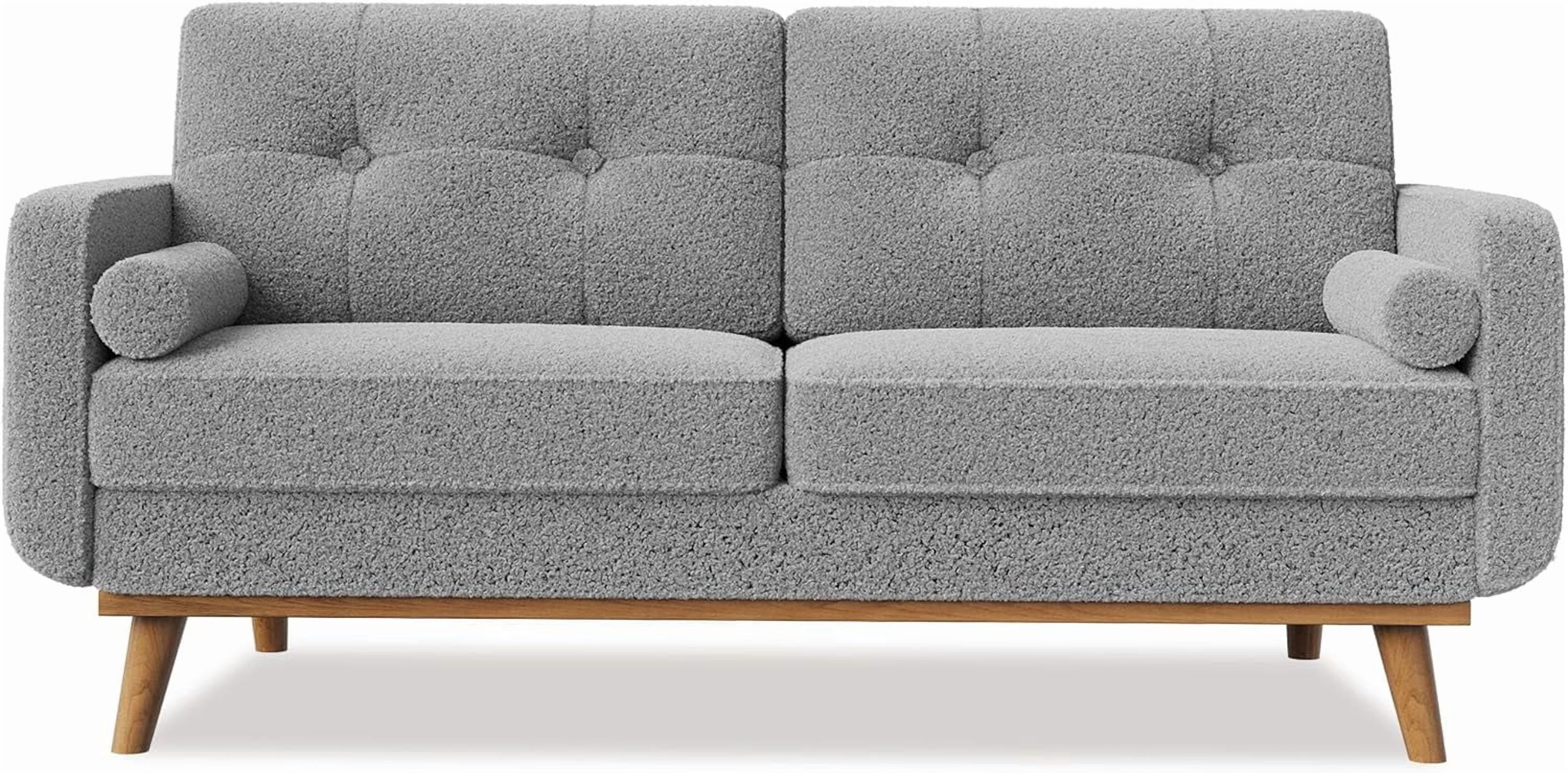 IdealHouse 65" Loveseat Sofa, Mid Century Modern 2-Seater Couch, Teddy Fleece Boucle Upholstered, Deep Seat Love Seat for Living Room, Bedroom, Grey