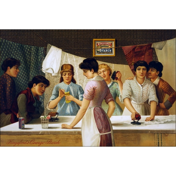 24"x36" Gallery Poster, Kingsford's Oswego Starch. Advertisement women ironing 1885