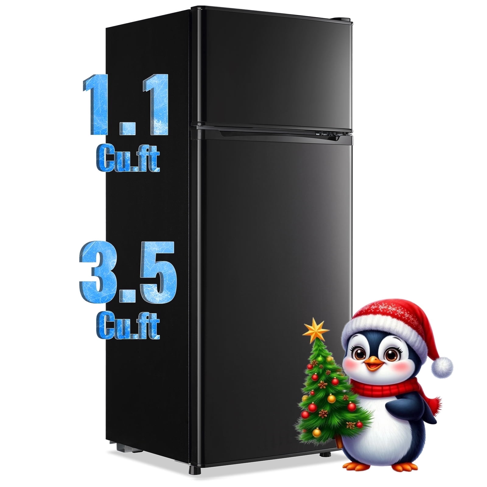 TACOOL Small Refrigerator with Top Freezer 4.6Cu.ft Two Door Mini Fridge with LED Light Extra Drink Space for Apartment Black