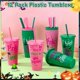 thumbnail image 4 of Vasos plásticos Ovveroche de 24 oz con tapas y sorbetes, rosa y verde, 12 piezas, 4 of 7