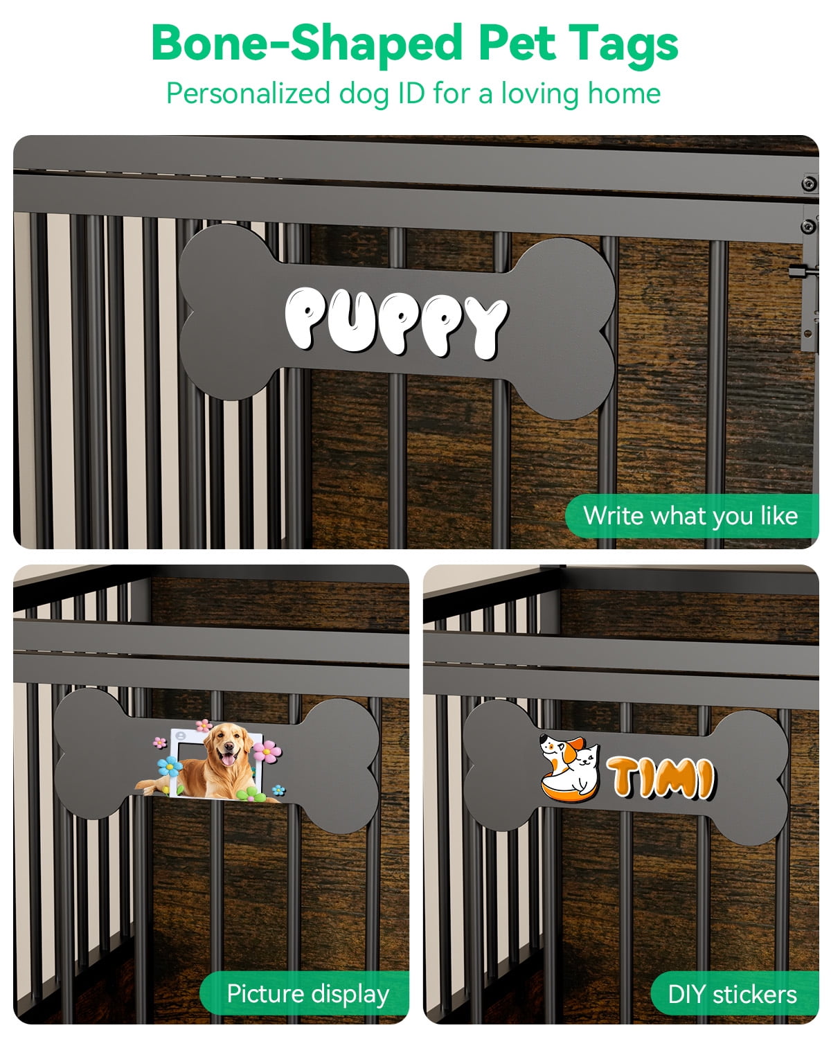 Behost 39" Dog Crate Kennel Cage Furniture for Large Dogs with 3-Tier Storage and Lockable Wheels LED Light Rustic Brown