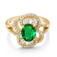 thumbnail image 2 of Gem Stone King 18K Yellow Gold Plated Silver Green Nano Emerald Women Ring (2.32 Cttw, Oval 9X7MM, Size 8), 2 of 3