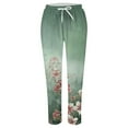 thumbnail image 4 of TRUBKH linen pants women drawstring pants women Floral Solid Long Palazzo Pants Fragrant Linen Linen Print Casual Pants Perfect Palazzo Pants for Women Womens Joggers Pants Green XL, 4 of 5