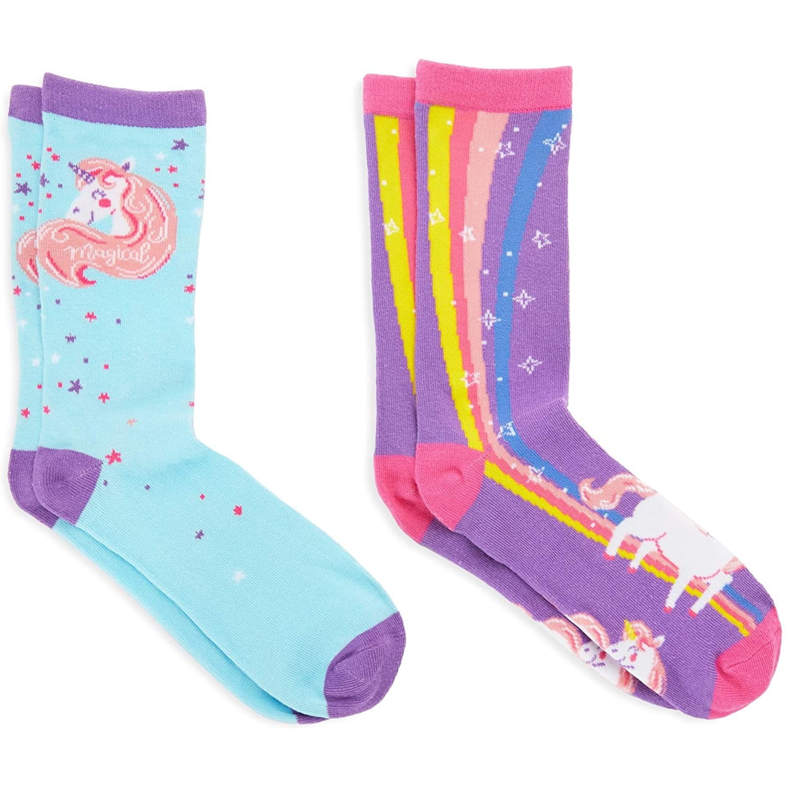 Unicorn pink rainbow cotton crew  socks for women lady gift