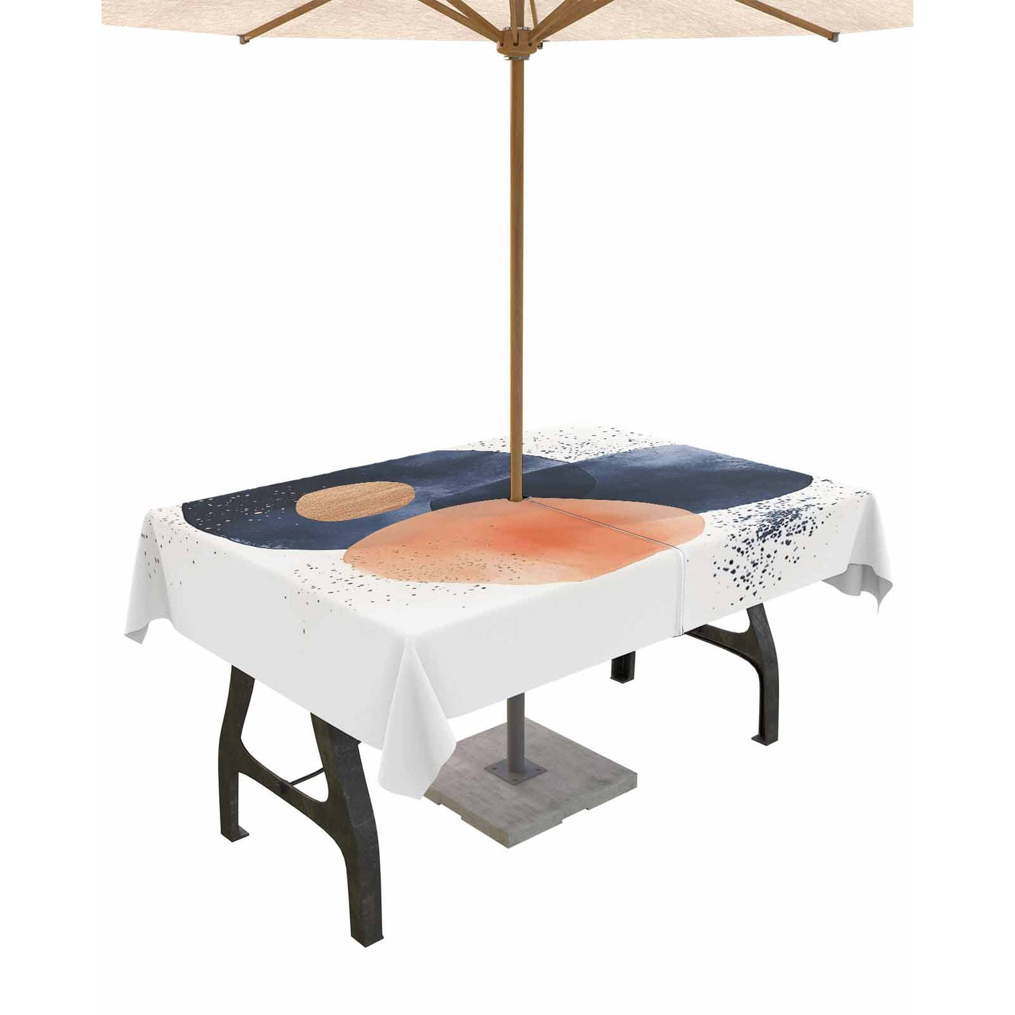nqOlkjepod Navy Blue Abstract Art Outdoor Tablecloth with Umbrella Hole & Zipper Modern Geometric Aesthetics Rectangle Table Cover 54x80 Inch Dining Waterproof Table Cloth Protector for Patio