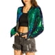 thumbnail image 2 of Chaqueta bomber de mujer INSPIRE CHIC con lentejuelas, cierre de cremallera y bolsillos ocultos, color verde, 2 of 8