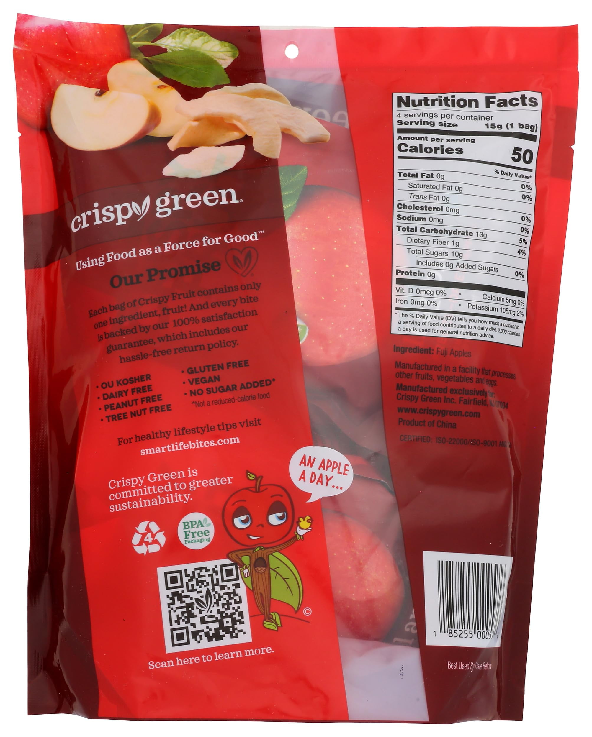 Crispy Green All Apple 100% Freeze-Dried Apple, No Added Sugar, Vegan Friendly, Kosher, Gluten Free & Non-GMO, 2.12 Ounce (Pack of 8)