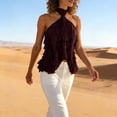 thumbnail image 3 of Wo-Fusoul Top for Women, Neck Sleeveless Ruffle Sheer Mesh Solid Color, Halter Vest, 3 of 7