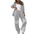 thumbnail image 2 of Women'S Fall Spring 2 Piece Blazer Outfits Business Casual Oversized Jacket Wide Leg Work Pants Gray S, 2 of 9