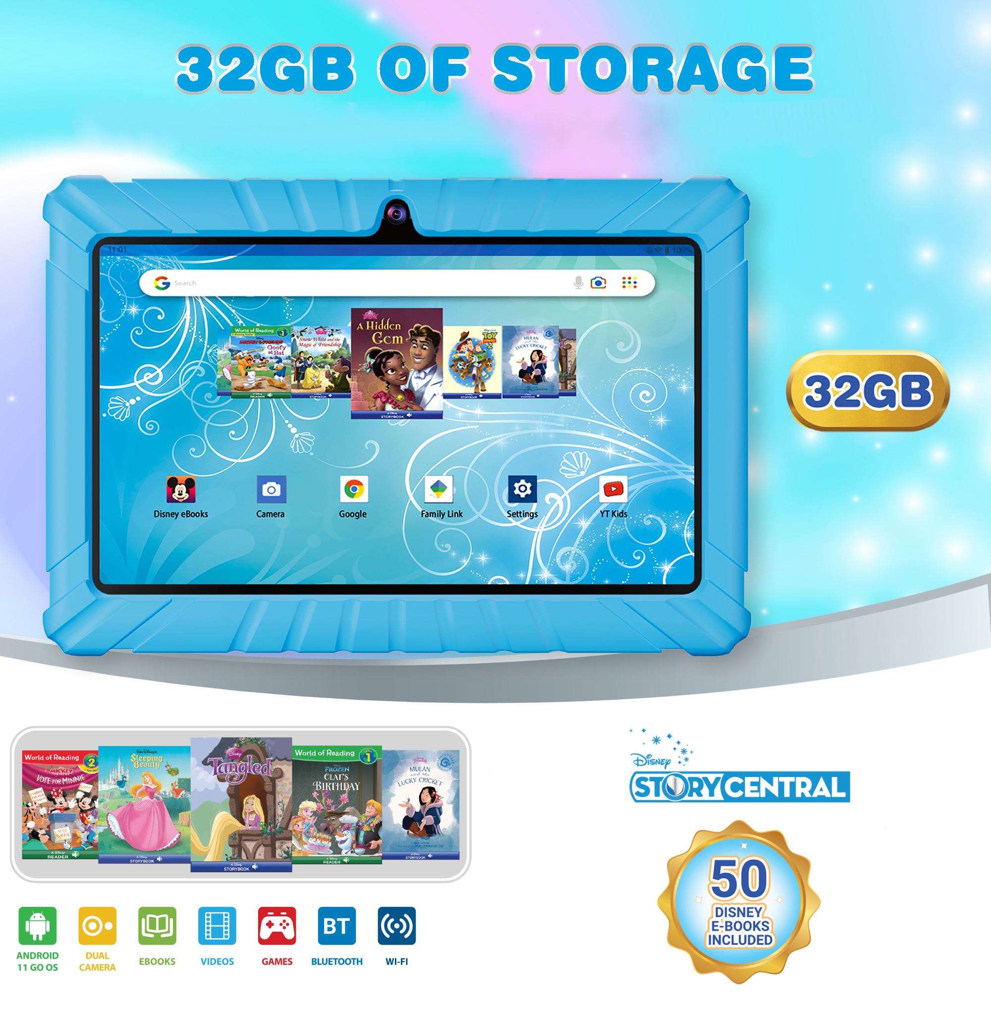Contixo 7" Kids Tablet 32GB, 50+ Disney Storybooks, Kid-Proof Case (2023 Model) - Blue - image 5 of 13