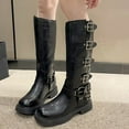 thumbnail image 5 of Fesfesfes Riding Boots For Women Mid Heel Shoes Belt Buckle Knee High Retro Cowboy Punk US:6(37), 5 of 5