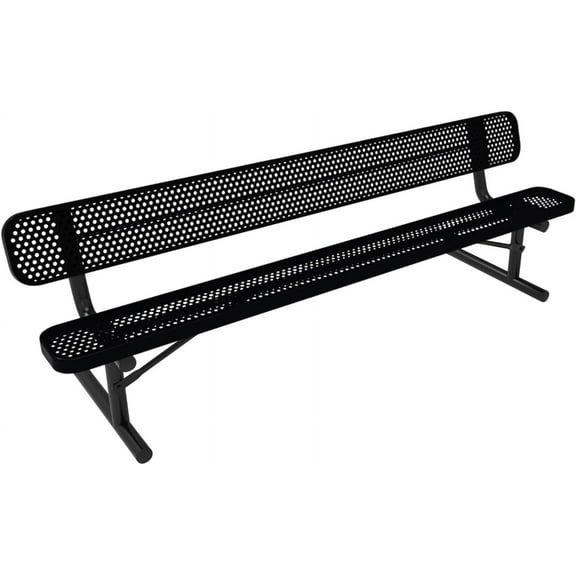 Coated Outdoor Furniture Heavy-Duty Portable Outdoor Bench Thermoplastic Coated, Expanded Metal, Commercial-Grade Seating, Made in America (Portable With Back, 8 Ft, Textured Black)