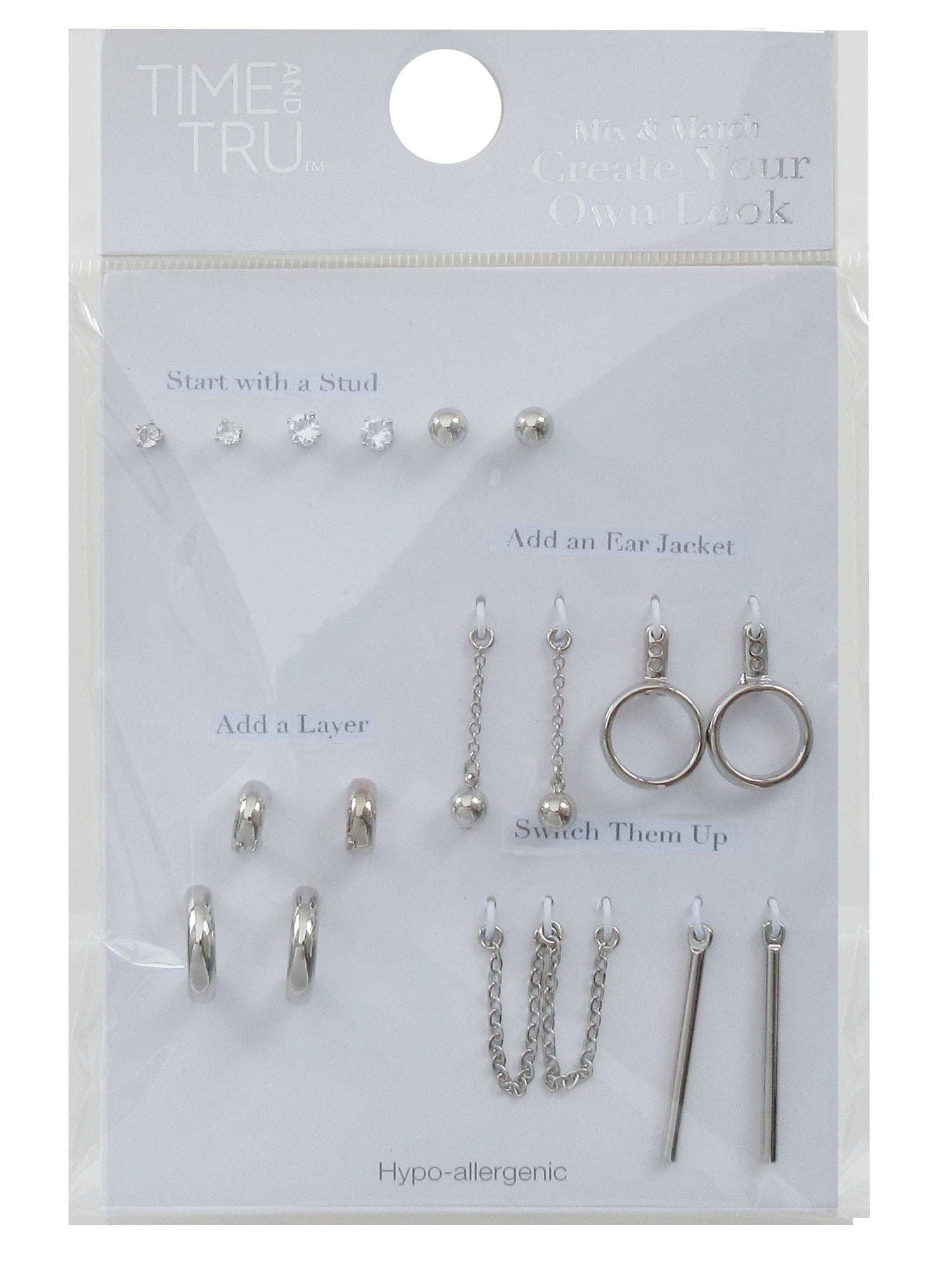 Time And Tru Women's Mix And Match Earring Set in Gold Plated Zinc Alloy