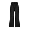 thumbnail image 5 of Capri Pants for Women 2026 Summer Drawstring Elastic High Waist Cotton Linen Pant Straight Wide Leg Cropped Trouser Black L, 5 of 5