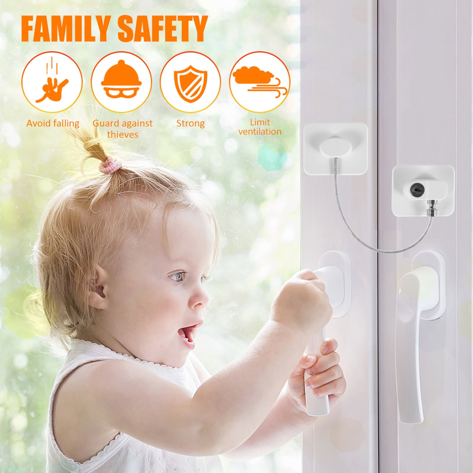 12Pcs Window Restrictor Sturdy Door Restrictor Lock Window Safety Lock Enduring Childproof Security Lock with Key Baby Window Lock Cable Stop Children Falling for Home Window Drawer