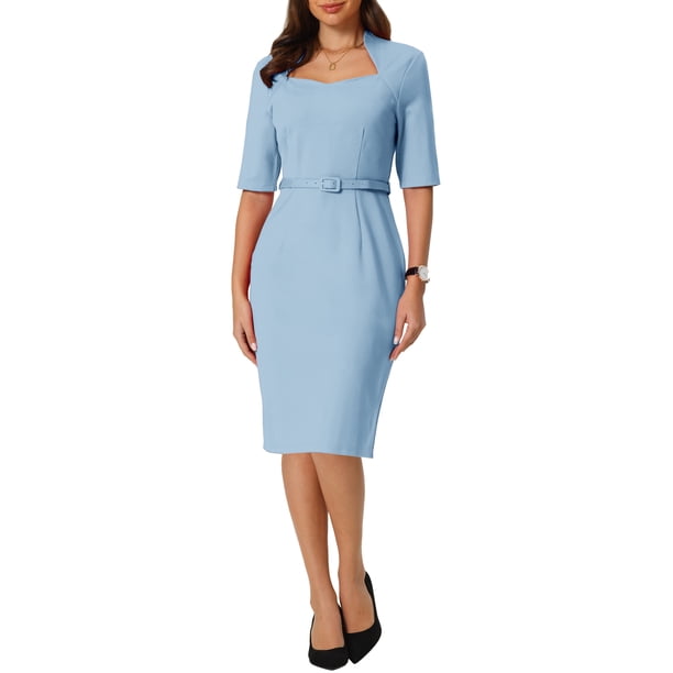 Vestidos de tubo para mujer Inspire Chic con cinturón, vestido vintage de escote corazón, lápiz, M azul