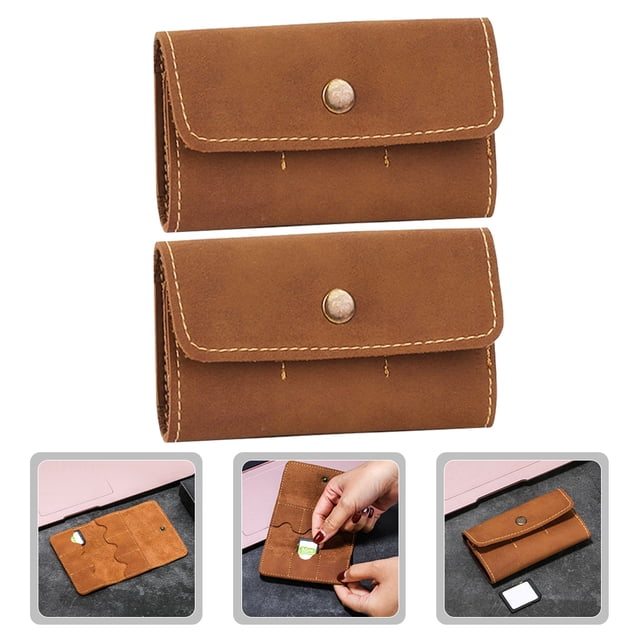 BESTYASH 2 Pcs Boîte de Rangement de Voyage en PU Marron pour Cartes Mémoire avec Résistance à l'Eau Rentrée des Classes