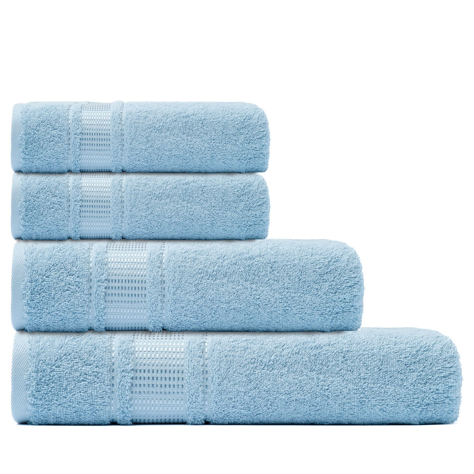 Melissa Linen 4 Piece Bath Towel Sets, (Bath Towel, Hand Towel, 2 Fingertips Towels for Adults), Ultra Absorbent and Soft, Ocean Blue