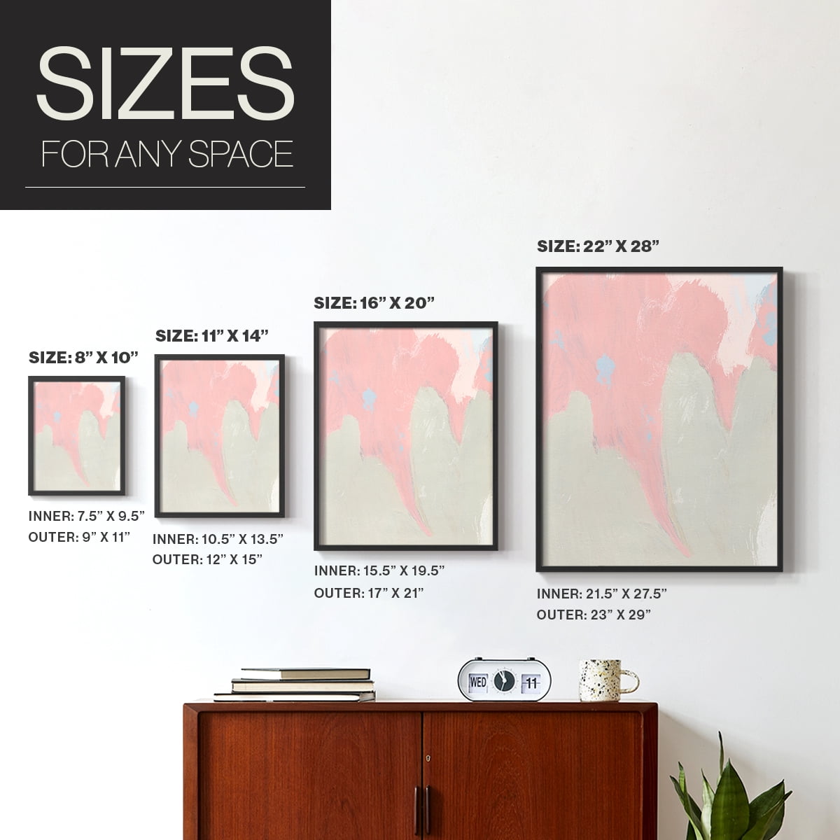 Blushing Abstract IV Framed Print in Black Solid Wood Framed Print No Nail Hanging