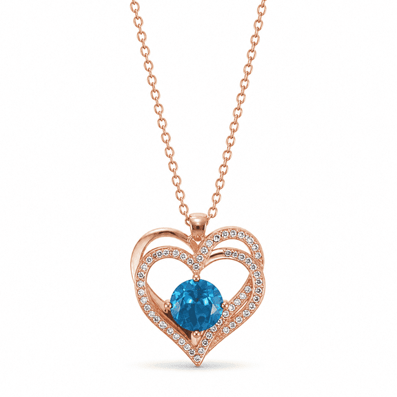 Novellea-Women's Rose Heart Pendant Necklace with Blue Crystal S | Adjustable Chain | Fashion Jewelry for Women