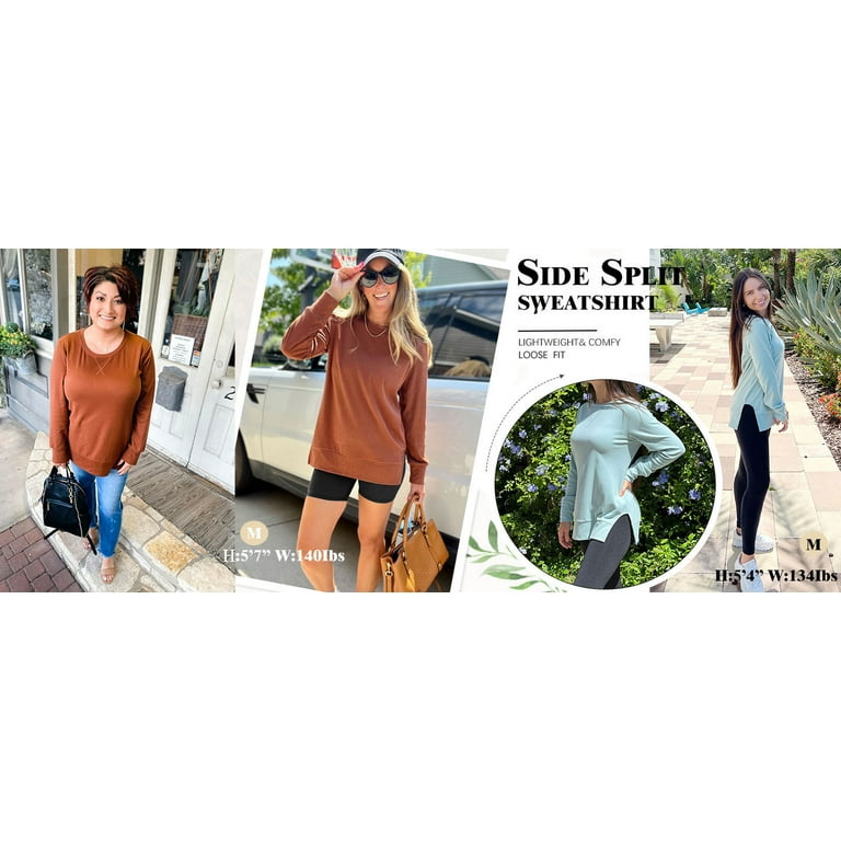 MOSHU Crewneck Sweatshirts for Women Side Split Long Sleeve