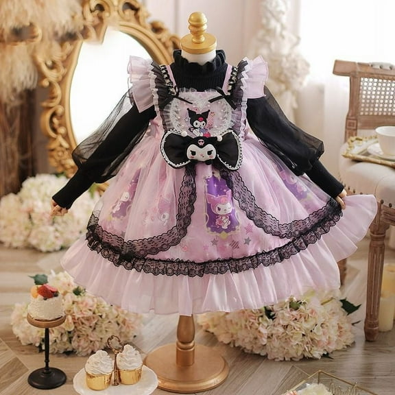 Sanrio Kuromi My Melody Cartoon Soft Cute Girls Autumn and Winter Velvet Skirt Lolita Children's Clothing Princess Skirt Dress