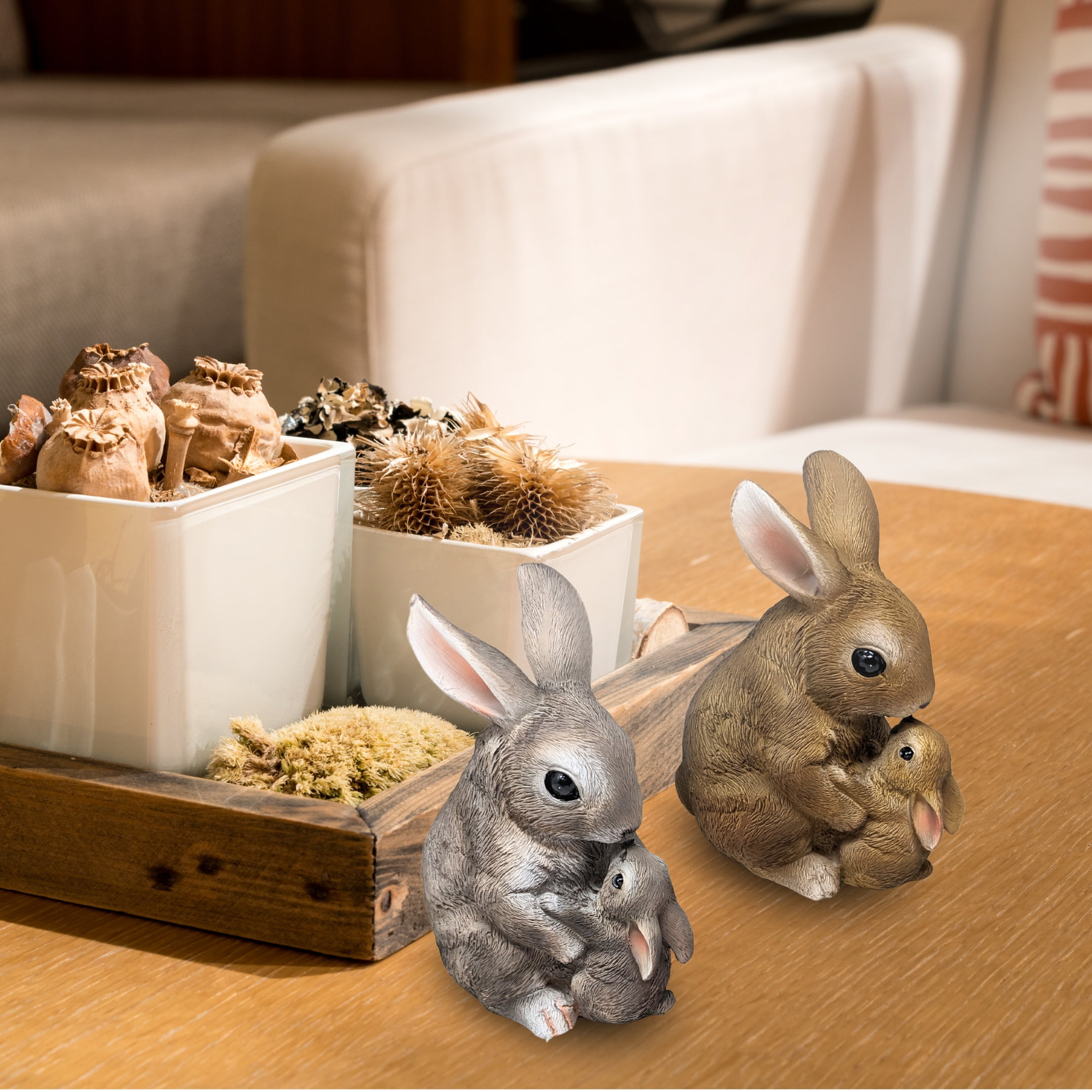 2-Piece Mom & Baby Rabbit Figurines – Adorable Bunny Statues, Resin Animal Sculptures for Home, Indoor & Garden Décor – Cute Easter, Farmhouse, Rustic, and Woodland Decorations