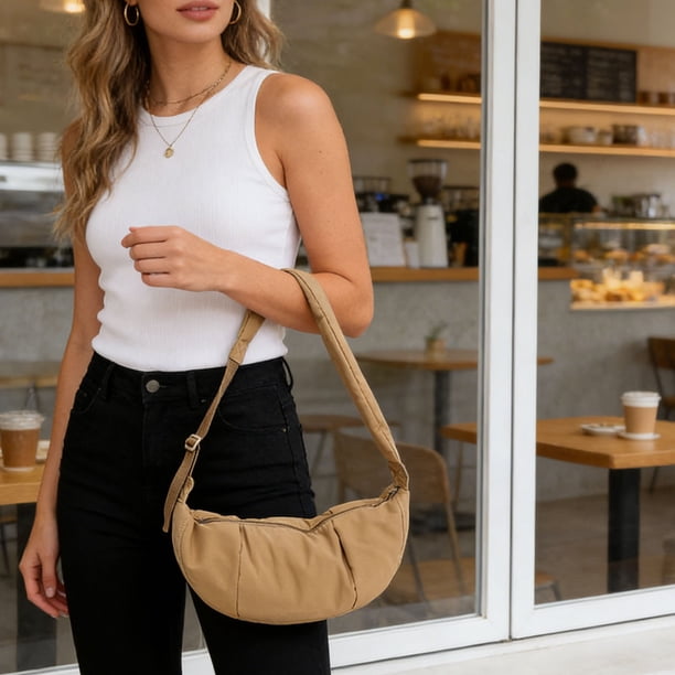 Bolso bandolera de nailon de gran capacidad | Bolso plisado tipo dumpling para mujer | Bolso acolchado para el día a día, ideal para estudiantes y oficina