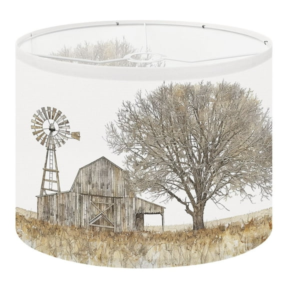 Linen Drum Lampshades Barn Windmill Framed Artwork Rustic Barn Wood Farm Metal Windmill Dry 13"x13"x10" Light Shade for Table Lamps Floor Lamps Lampshade Replacement Assembly Required