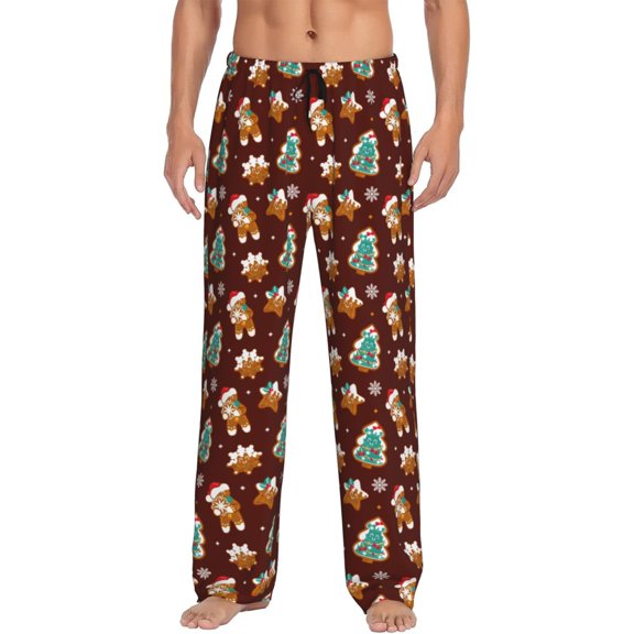 Hirioo Christmas Gingerbread for Men's PJ Pajama Pants Sleep Pants Men's Home Trousers with Pockets,S-3XL-X-Large