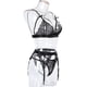 thumbnail image 5 of Conjunto de ropa interior de encaje floral de 3 piezas para mujer, sujetador sexy, bragas, liguero, negro, M Kearding XX000052-11, 5 of 7