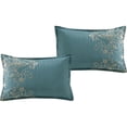 thumbnail image 3 of 7 Piece Blue Damask Pattern Flocked Bedding Comforter Set California King, 3 of 4