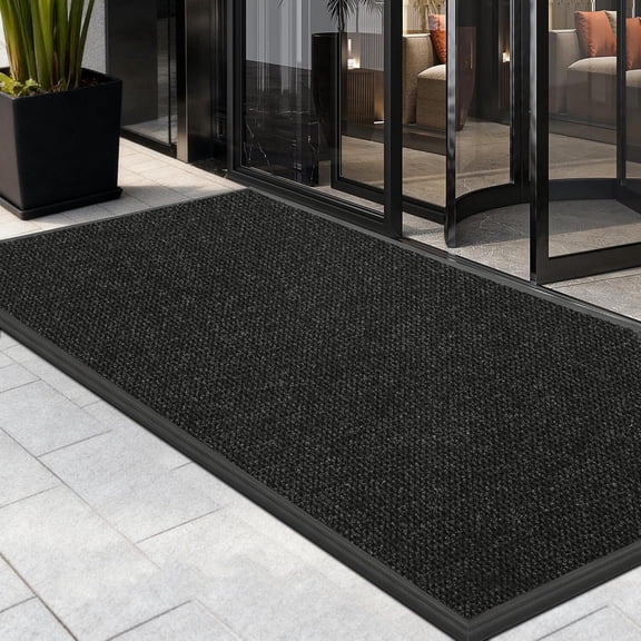 BESTVUE Heavy Duty Commercial Runner Mat 4' x 6', Non Slip Rubber Border Entrance Floor Mat Indoor Outdoor Black
