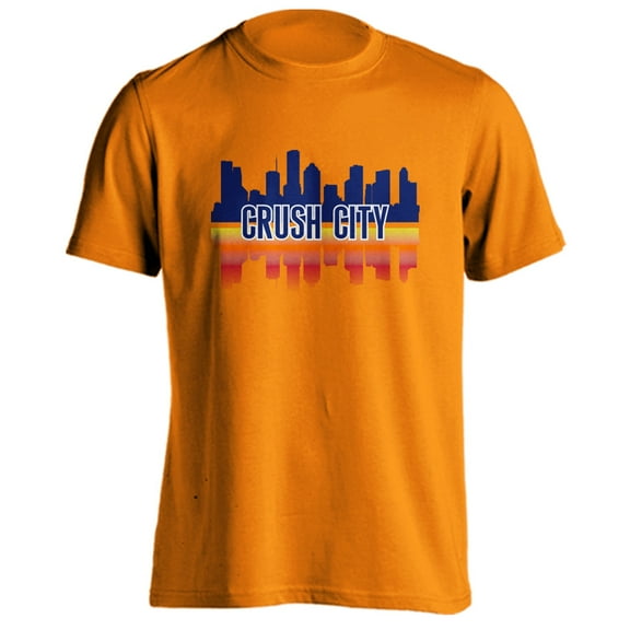 Houston Crush City Baseball Skyline Adult Short Sleeve T-Shirt (Orange,X-Large)