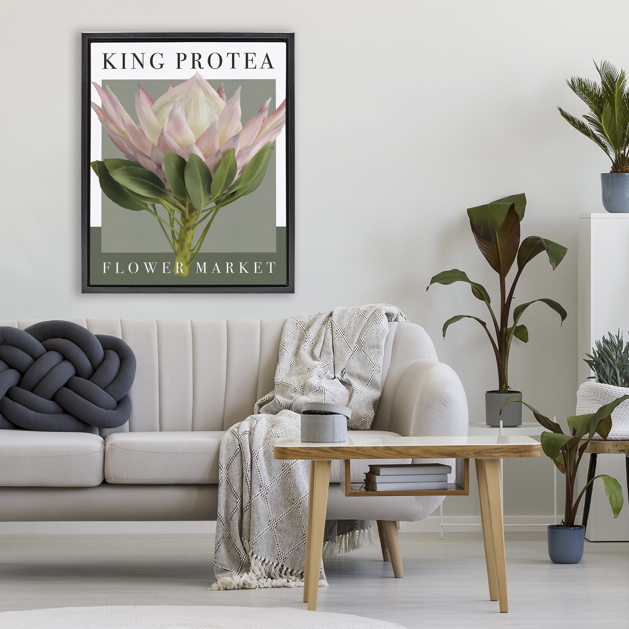 Stupell Industries King Protea Flower Market Black Framed Floater Canvas Wall Art, design by Jennifer Stith