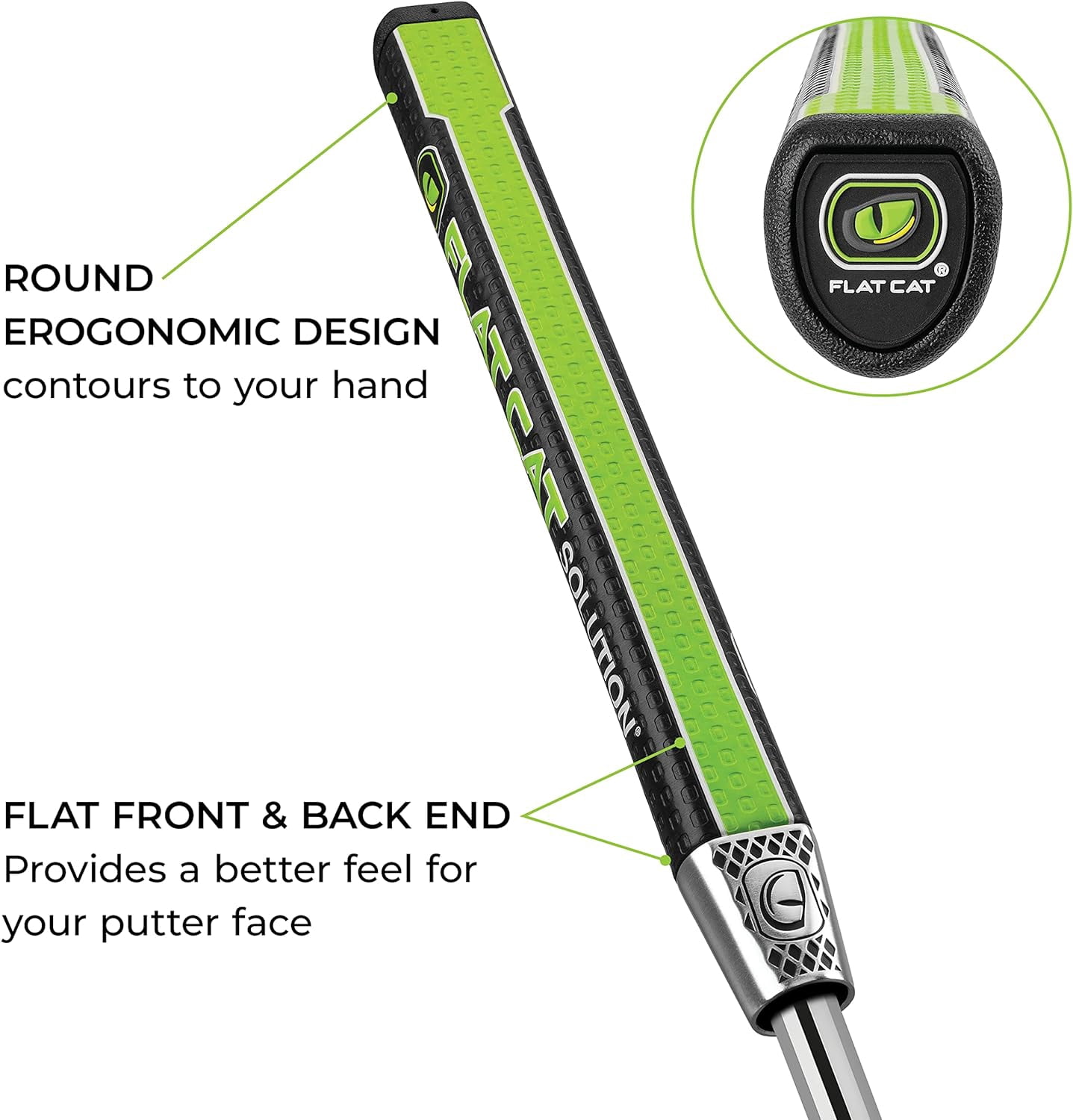 Flat Cat Pistol Solution Weighted Putter Grip – Black/Lime, 99g, Flat 1 TRU Alignment Design