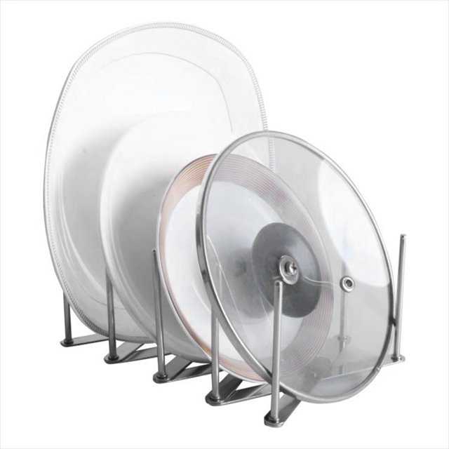 Yeacher Kitchen Utensil Organizer Stainless Steel Pot Lid Plate Holder Rack 4 Sectional Adjustable Length Can Be Extended to 19"