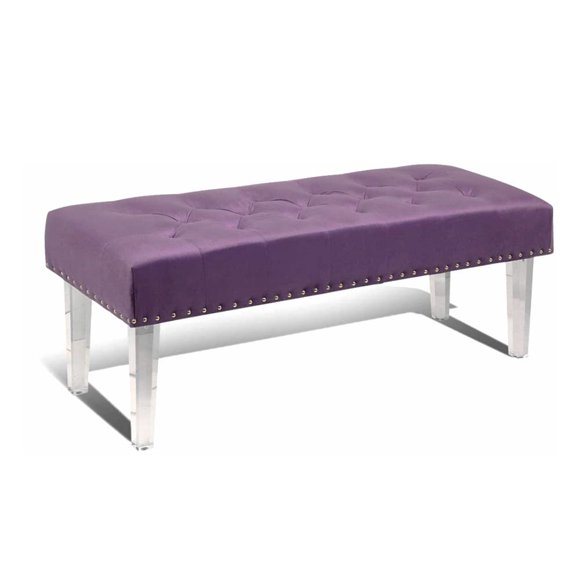 Magshion Microfiber Purple Button Tufted Ottoman Seat Footstool Bench Acrylic Crystal Leg