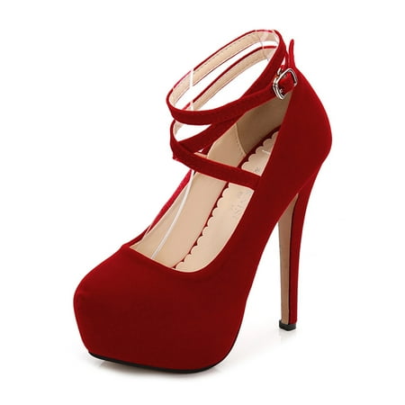 

Ritualay Ladies Stiletto Heel Strappy Dress Pump Ankle Strap Pumps Sexy Roman Heels Shoes Womens Women Pointy Toe Heeled Sandals Red 5.5