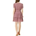 thumbnail image 3 of INSPIRE CHIC Women's Tie Neck Ruched Sleeve Elastic Waist A-Line Double Layers Ruffle Hem Short Dress S Muted Purple, 3 of 7