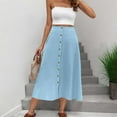 thumbnail image 5 of cocolona Womens Summer Elastic Waist Button Midi Skirts Fashion Casual Flowy Long Skirts Beach Vacation A Line Skirts for Women Light Blue M, 5 of 7