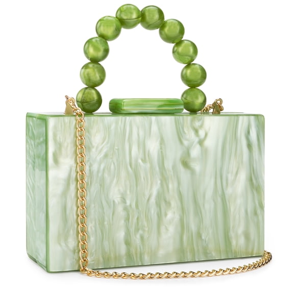 Acrylic Purses Evening Clutch Bag with Beaded Handle and Metal Chain-light green